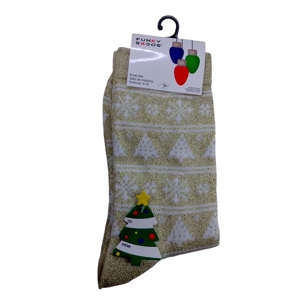 Funky Holiday Socks Gold & White Shoe Size: 4-10
